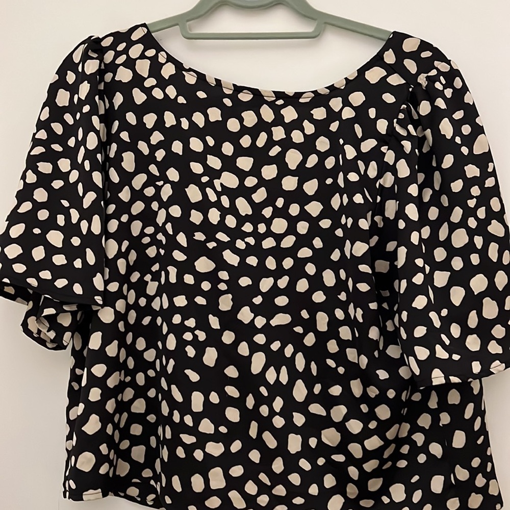 EUC Loft Dark Blue/Black Silky Short Sleeve Shirt - Size M